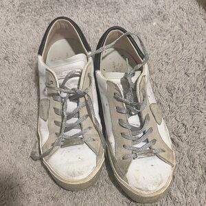 Philippe Model White and Tan Sneakers with Silver Accents